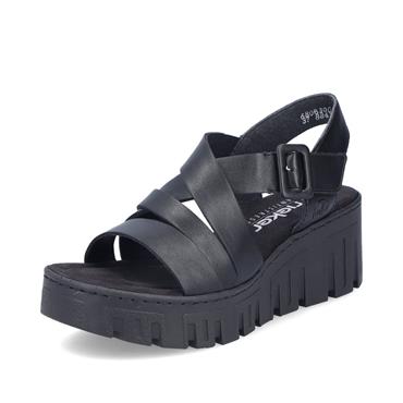 Rieker Cross Strap Wedge Platform Sandal - Black